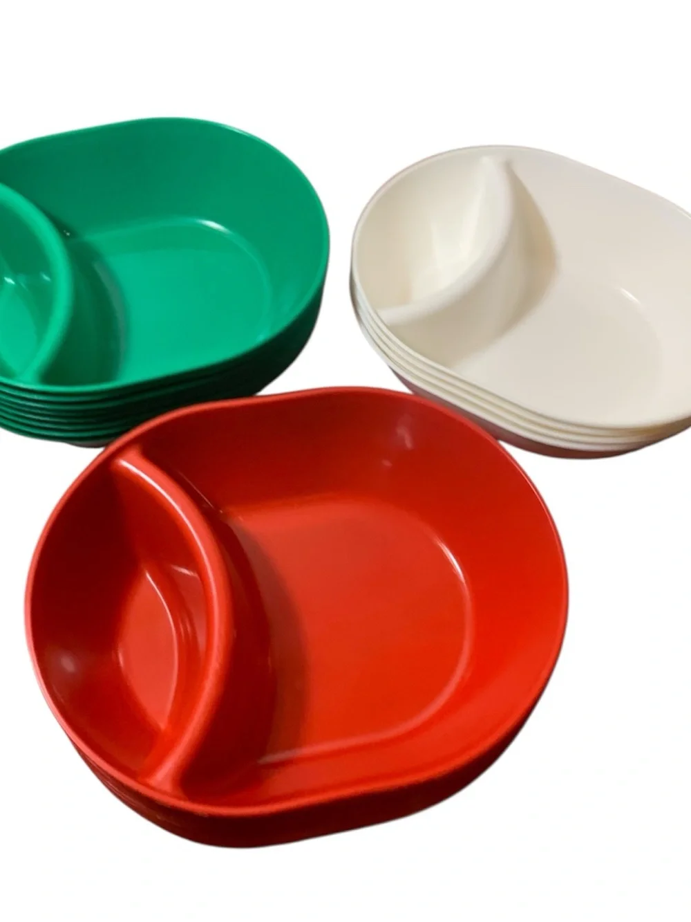 Lot 23 Classique Products Plastic Chips N Dip Bowls Large Divided Red GreenWhite